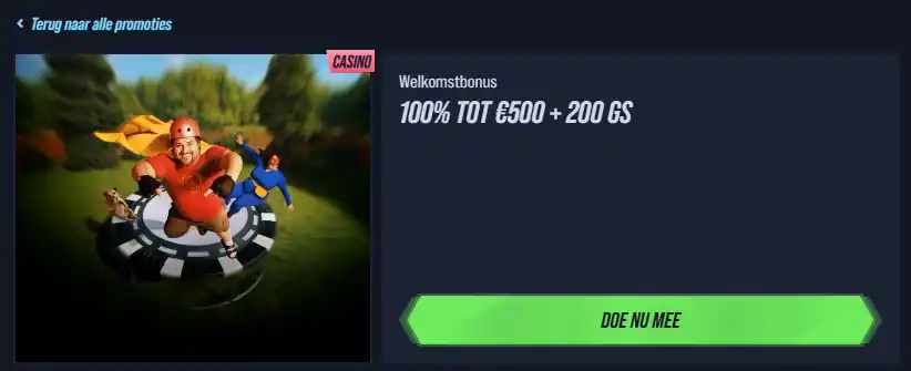weergave van de actuele VegasHero welkomstbonus op de officiële promotiepagina
