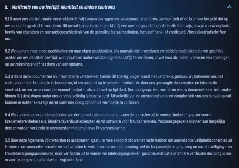 weergave van officiële VegasHero KYC- of verificatie-instructies