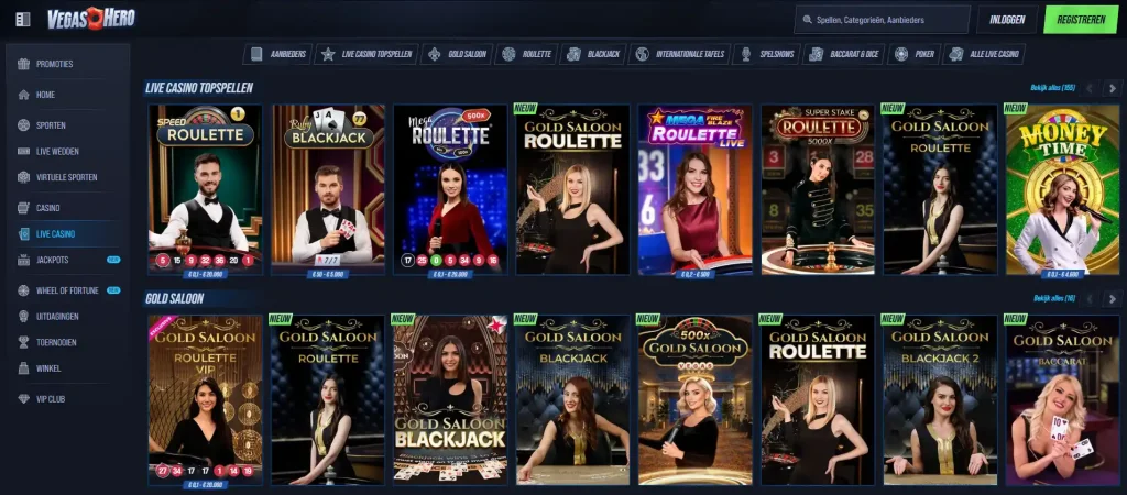 weergave van de actuele VegasHero live-casino lobby